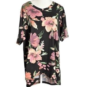 The Zig Zag Stripe Black with Pink Floral V-Neck Short Sleeve Shirt